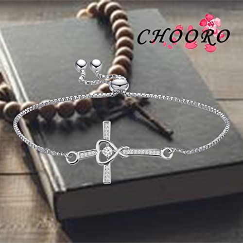 Image of CHOORO Christian Jewelry Sideways Cross Bracelet Side Cross Adjustable Bracelet Christian Bracelet Religious Jewelry Baptism Bracelet Confirmation Bracelet