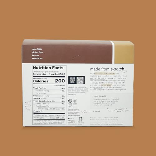Image of Skratch Labs Recovery Sport Drink Mix - Chocolate | 4:1 Carb‑to‑Protein Post‑Workout Formula for Fast Recovery | Complete Milk Protein, Electrolytes & Probiotics | 10 Single‑Serve Packets