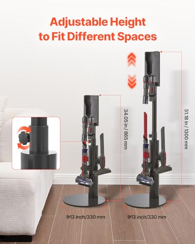 Image of VEVOR Vacuum Stand, Compatible With Dyson V7 V8 V10 V11 V12 V15 SV10 SV12 SV14 SV18 SV21 Upright Vacuum Cleaners & Accessories, Stable Vacuum Stand Holder with 3 Clips and Adjustable Height