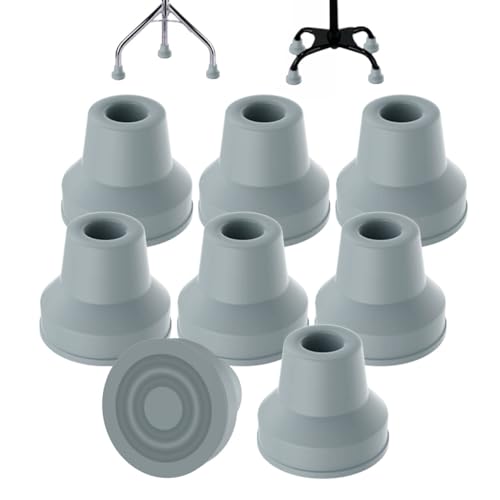 MFE Quad Cane Tips (Set of 8) - Heavy Duty 5/8 inch Replacement Rubber Foot - Grey Attachment Base Grip - Durable Accessories for Walking and Standing Stick for Women, Men, Seniors, Elderly