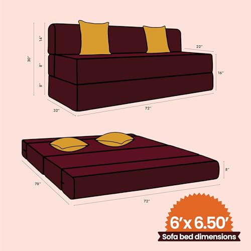 Image of Starlon 3 Seater Sofa Cum Bed Foldable 3-in-1 Sofa Bed with 1 Year Warranty, Washable Jute Fabric Cover & 2 Pillows.Queen Size Guest Bed for Living Room,Apartment & Small Spaces 6x6.5 Ft