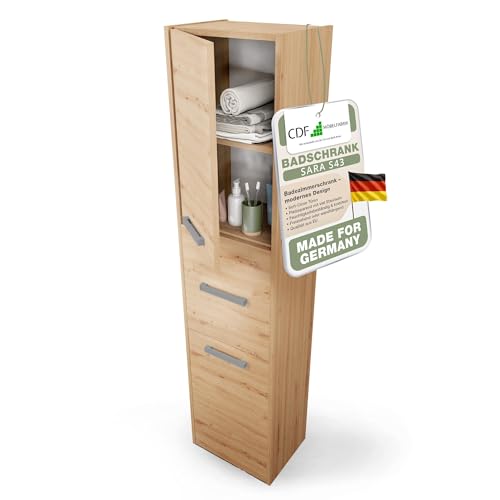 CDF Badezimmerschrank – Badschrank Schmal 40x30x170cm – Badezimmerschrank Schmal mit Langen Türen – Bad Hochschrank Modern – Badezimmer Schrank Hoch – Badezimmerschränke Eiche Artisan