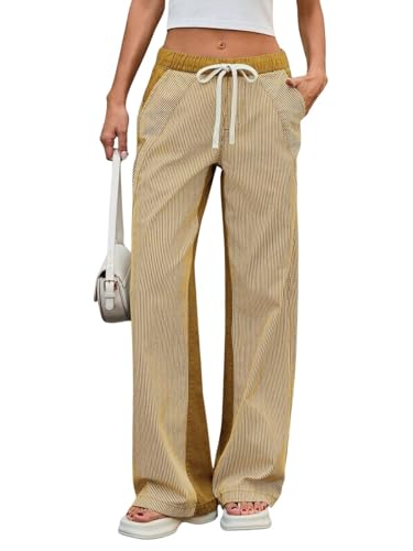 Women's Striped Jeans Casual Drawstring Low Rise Wide Leg Denim Pants 2025 Trendy Jeans with Pockets