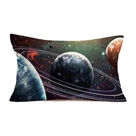 Doitely Outer Space Planets and Star Pillow Covers Cotton Linen Rectangular 12x20 Inch Home Outdoor Decor Throw Pillow Case Outer Space 3D Image Cushion Case for Office Sofa Bed (Galaxy02) Cover
