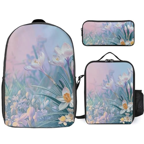 Sac à dos 3 pièces dégradé bleu pêche avec sac isotherme et trousse