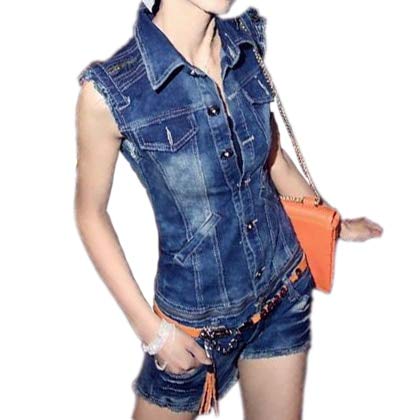 Summer Denim Jumpsuit Shorts Vest 