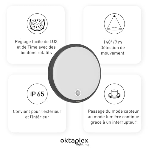 Applique extérieure avec détecteur Oktaplex Plato LED 3000K - 2