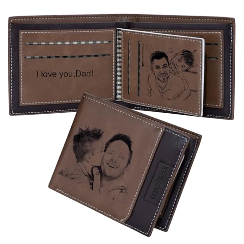 BAUMA AUTO Custom Photo Wallet for Men, Engraved Names Wallet for Him, Personalized Picture Wallet for Dad,Husband,BF, Father's Day Christmas Gifts for Him (Style 9)