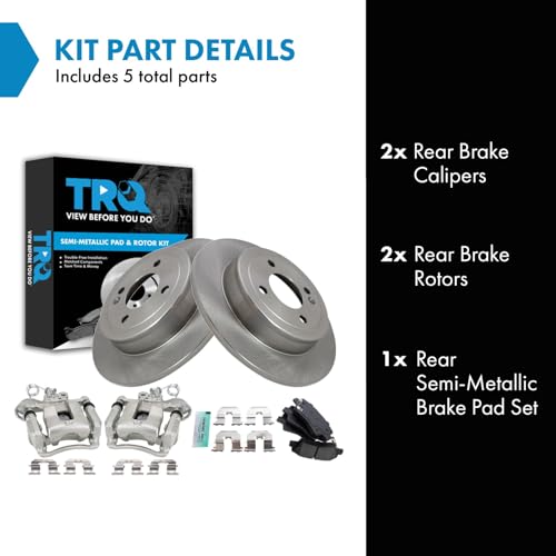 Image of TRQ Rear Brake Pad & Rotor Kit Semi-Metallic Compatible with 2012-2017 Kia Rio