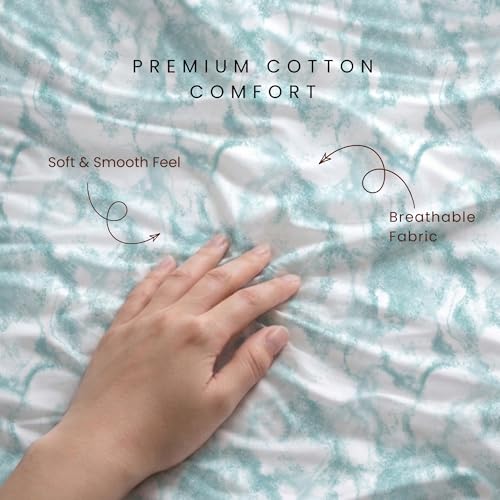 Image of VELOURA Tie-Dye Bedsheet Set, 100% Cotton, King Size 108x108 Inches, 300 Thread Count, with 2 Pillow Covers (Teal)