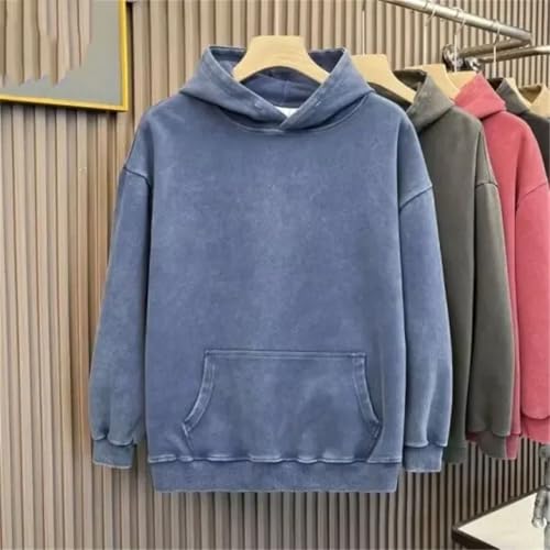 Men's Heavyweight Washed Hoodie Shoulder-Drop Thick Solid Color Hooded Sweatshirt3