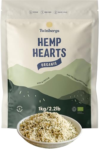 Twinbergs Organic Shelled Hemp Seeds 1KG Raw Hulled Hemp Hearts | Superfood With Omega 3 & 6 for Smoothies Baking & Protein Boost