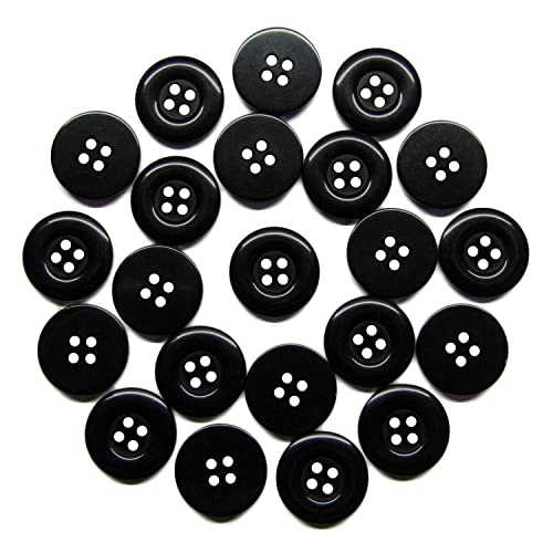 ButtonMode Uniform Buttons for Workwear, School, Chef, Kitchen, Scrubs, Aprons with 4 Holes Measuring 19mm (3/4 in), Black, 22-Buttons