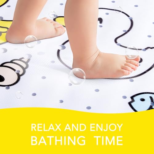 Image of PRATIQUE Kids Bath Mat for Tub Non Slip,40 X 16 Inch Extra Long Kids Bathtub Mat Duck Bathtub Shower Mat Safety Anti Slip with Suction Cups and Drain Holes, Machine Washable