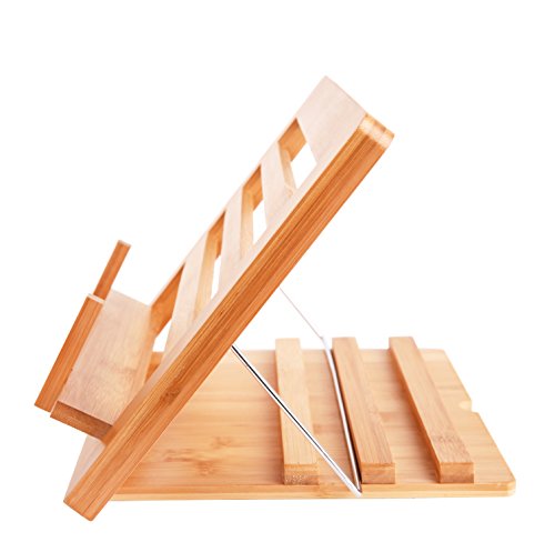 Exerz Bamboo Reading Rest Cookbook Stand Recipe Holder Bookrest – Premium/Adjustable Foldable/Text Book Ipad Tablet Dictionary/Natural Wood Eco Friendly– 13.5 x 9.5 x 1/34 x 24 x 2 cm (Bamboo)