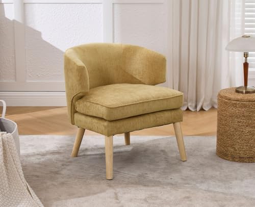 Fauteuil Salon Chenille Jaune Pieds Bois Massif Chairus