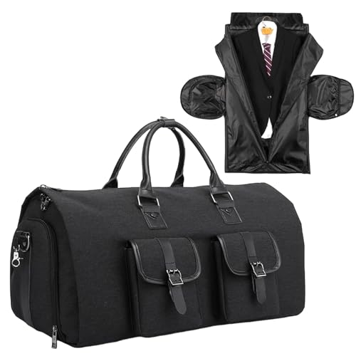 Image of Handcuffs Convertible Garment Duffel Bag for Travel |Large Size Carry On Satchel for Men and Women - 2 in 1 Hanging Suitcase Suit Travel Bag (Black-1)