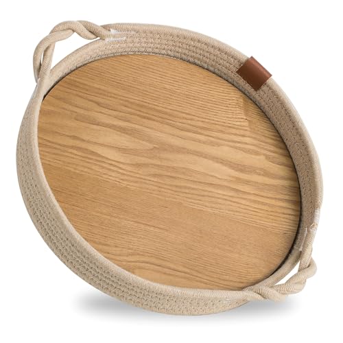 Best Target Trays for Coffee Tables to Elevate Your Living Room Decor 3 Hanobe Decorative Tray for Coffee Table: Round Serving Trays Set for Living Room Ottoman Boho Farmhouse Rope Basket with Wood Plate Home Decor for Kitchen Counter Enterway