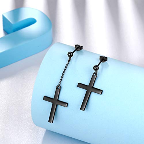 Gothic Cross Earrings for Men Asymmetric Cross Dangle Earrings for Women Black Gold Plated Over 925 Sterling Silver Stud Faith Religious Christian Jewelry Christmas Birthday Gifts for Her Him Couples Gifts FE90K3