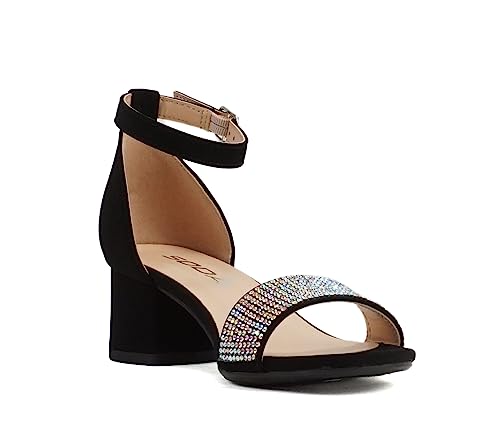 Soda “VEIL-2” ~ Little Kids/Children/Girls Open Round Toe Rhinestone Closed Back Counter Ankle Strap Low Heel Sandal4