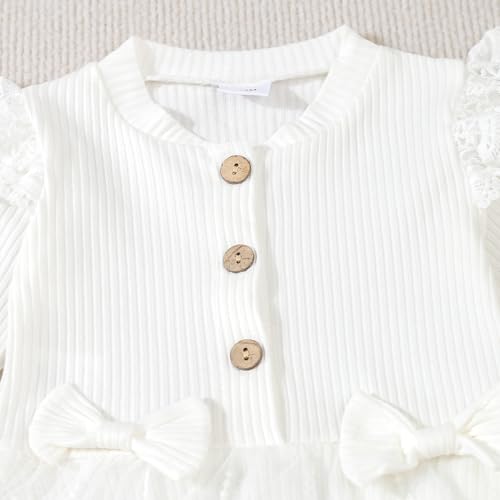 Spring Outfits Girls Knit Pullover Top Ruffle Long Sleeve T Shirts with Bowknot Full Length Legging Pants Set3