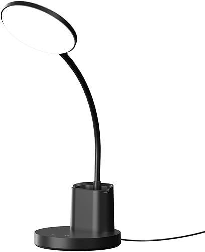 Miniatura 8 de comzler Lámpara de escritorio pequeña, lámparas de escritorio LED con soporte para bolígrafo y teléfono, luz de escritorio negra para oficina en