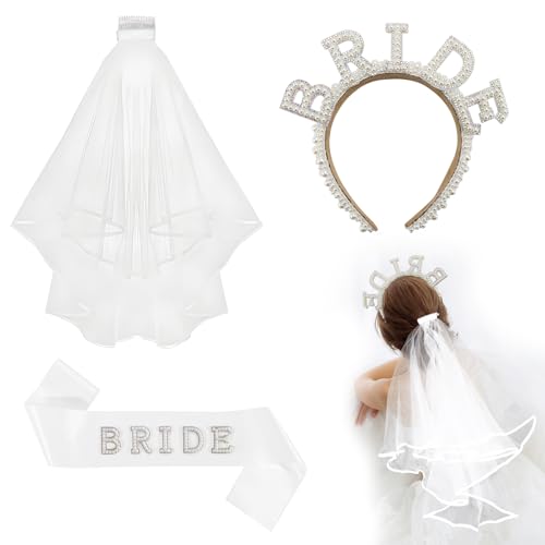 Bride to be Schärpe Schleier Haarreif JGA Accessoires Frauen Junggesellenabschied Frauen Brautschleier Bride Perlen Haarreif JGA Schärpe