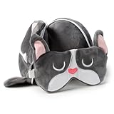 Relaxeazzz French Bulldog Round Plush Travel Pillow & Eye Mask - Sleep Eye Mask Masks - Kids Travel Accessories For Sleeping Airplane - Flight Plane Neck Pillow Pillows - Image 3
