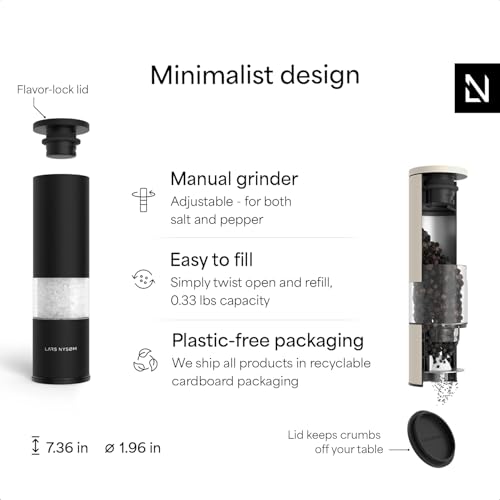 Image of LARS NYSOM Salt and Pepper Grinder Set Manual, Stainless Steel Salt and Pepper Mills with Adjustable Ceramic Grinder I Design Spice Shakers (Black /Beige)