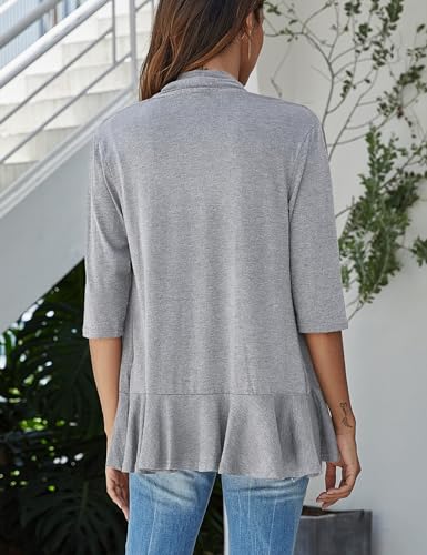 Image of Bluetime Women Casual Lightweight Open Front Cardigans Soft Draped Ruffles 3 /4 Sleeve Cardigan (S-3XL)