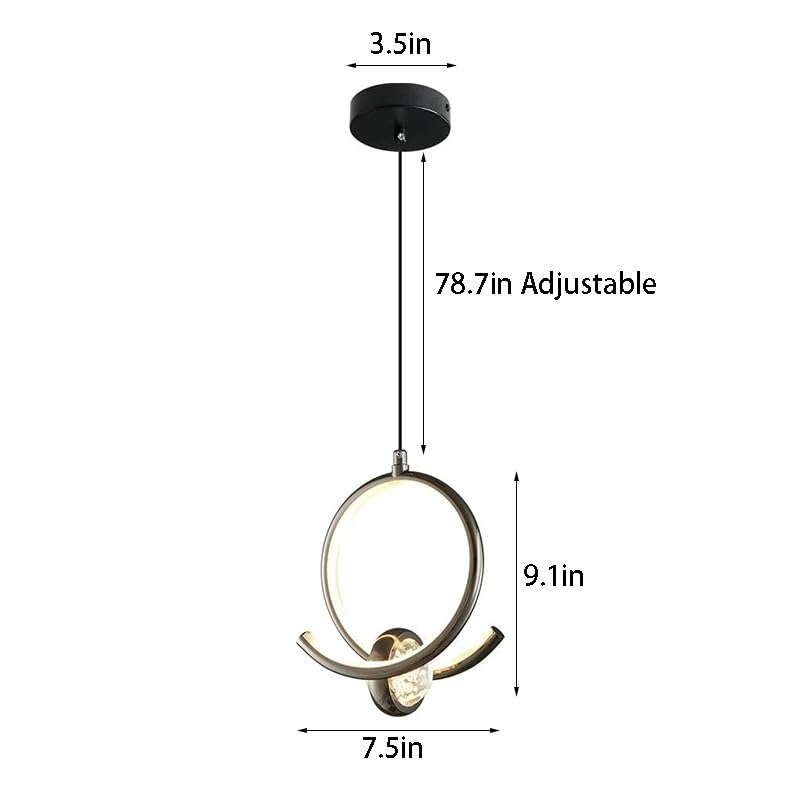 Lustre LED en Cristal Premium et Suspension en Aluminium Noir Design 7,5 Pouces - 6