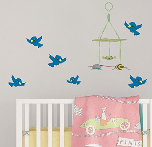 Vinilos decorativos infantiles ave azul, pack de 6