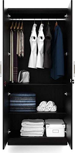 Image of Spacewood Carnival Wardrobe | 3 Year Warranty | Almirah, Cupboard, Almari, 2 Door Wardrobe with Mirror, 1 Hanging Space|Engineered Wood| Natural Wenge