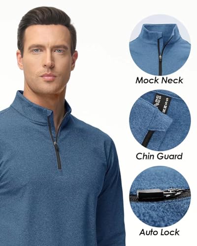Boladeci Men's Quarter Zip Pullover Premium Fleece Lined Heather Long Sleeve Golf Shirts Midweight 1/4 Half Zip Sweatshirts