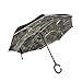 Sawhonn Impression Marbre Brun Parapluie Inversé Double Couche Inversée Parapluie Pliable Coupe-Vent Anti-UV Soleil Poignée en Forme C de Voiture
