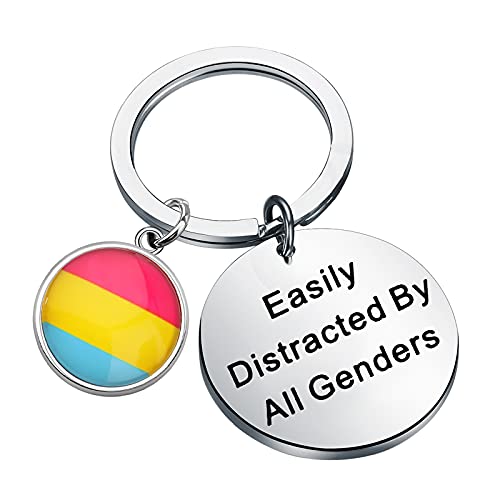 CHOORO Pansexual Pride Present Pansexual Gay Pride Gift Easily Distracted By All Genders Keychain LGBT Gift, Gray, 3.0