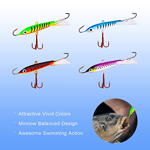 KINBOM 4pcs Fishing Lures Jigs with 3 Sharp Hooks Lifelike Winter Fishing Baits Ice Jigging Lures for Bass, Crappie, Walleye, Bluegill - Thumbnail 4