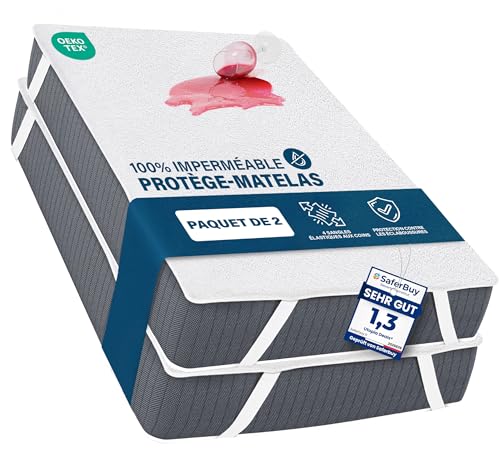 Utopia Bedding Protège Matelas 140 x 200 cm Imperméable (Paquet de 2), 4 Coins Elastiques, Certifié Oeko TEX, Alèse Drap Housse, Matelas Couvre, Respirant