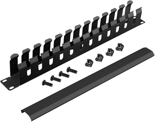 TECHTOO Rack Mount Cable Management Cable Raceway Duct Panel 1U 12 Slot Horizontal 19-Inch Cable Organizer Metal with Detachable Cover (Metal-1U)