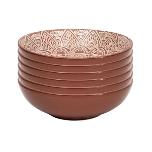 AltoBuy Set de 6 Assiettes Creuses en céramique Terracotta Motif Mandala (Ø18,5 cm) - AKKA