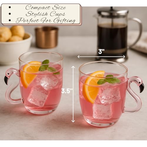 Image of Flamingo Glass Mug - Unique Pink Aesthetic Borosilicate Cup | Ideal for Tea, Coffee, Green Tea, Gifting & Daily Use | Cute Glass Gift for Her, Housewarming, Mother's Day (Set of 1)