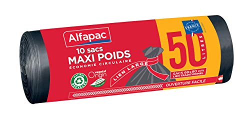 Alfapac 10 Bolsas de 50 litros Reciclables de Peso máximo con Enlaces Anchos, Polietileno, Negro, 50 L - Unitaire Cover