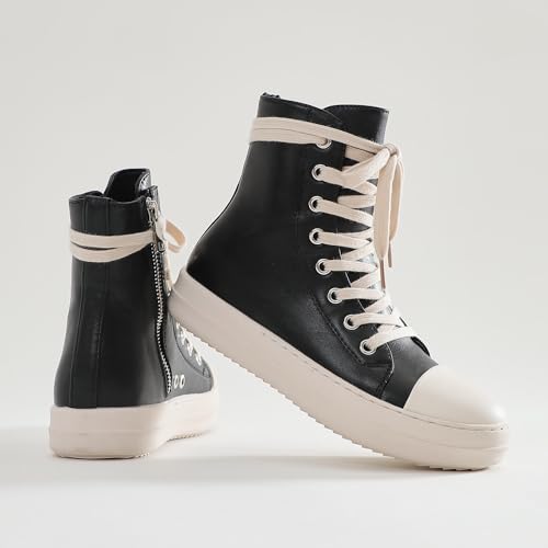 MOFEEDOUKA Womens High Top Sneakers Lace Up Comfort Platform Walking Canvas Shoes with Zipper3