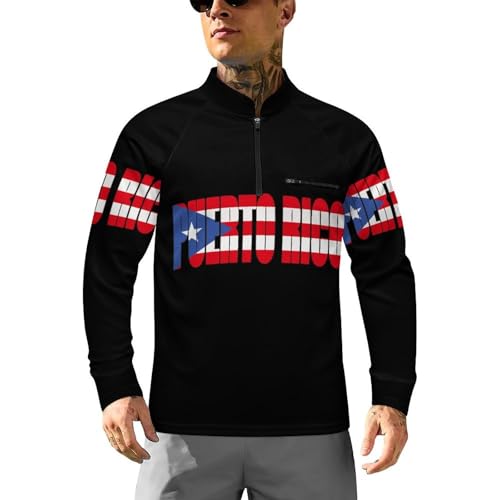 Puerto Rico Rican Country Flag Men's Rash Guard Long Sleeves Quick Dry Fishing Workout Shirts with Zipper