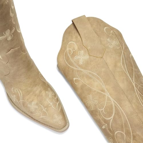 Image of wetkiss Knee High Cowboy Boots for Women, Stable and Comfortable | Western Style,Cowgirl Boots,Versatile,Pull On,Various Occasions,Non-slip Sole,Bohemian Rural Style
