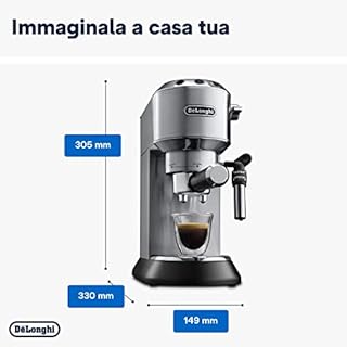De'Longhi Dedica EC685.M Macchina da Caffè Espresso Manuale e Cappuccino + 2 bicchieri espresso, Caffè in Polvere o in Cialde E.S.E., 15 bar, 1350 W, Argento