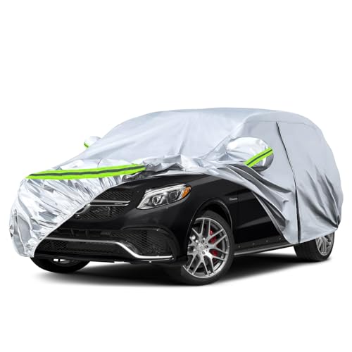 Image of Waterproof Car Covers Replace for 2006-2025 Mercedes Benz ML /GLE Class 280 300 320 350, 6 Layers Silver All Weather Car Cover with Zipper Door & Windproof Bands for Snow Rain Dust Protection