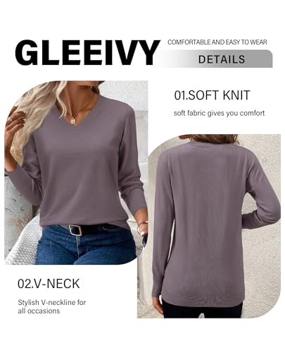 Image of Women's Spring Sweaters 2026 Casual Long Sleeve Pullover V Neck Lightweight Sweatshirts Cute Blouse Tops