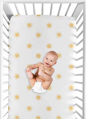 Image of Sweet Jojo Designs Fitted Baby Crib Sheets (White and Yellow Boho Sun) for Boys or Girls, Infant Nursery, Toddler Room - Standard Size (Bohemian, Celestial, Sky, Desert, Sunshine, Outdoors, Nature)