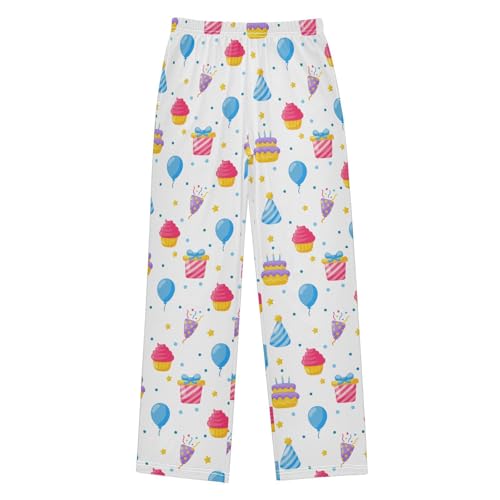 ZZXXB Birthday Cake Balloon Print Boys Long Pants Soft Trousers Elastic Waist Kids Lounge Bottoms with Pockets S-XL